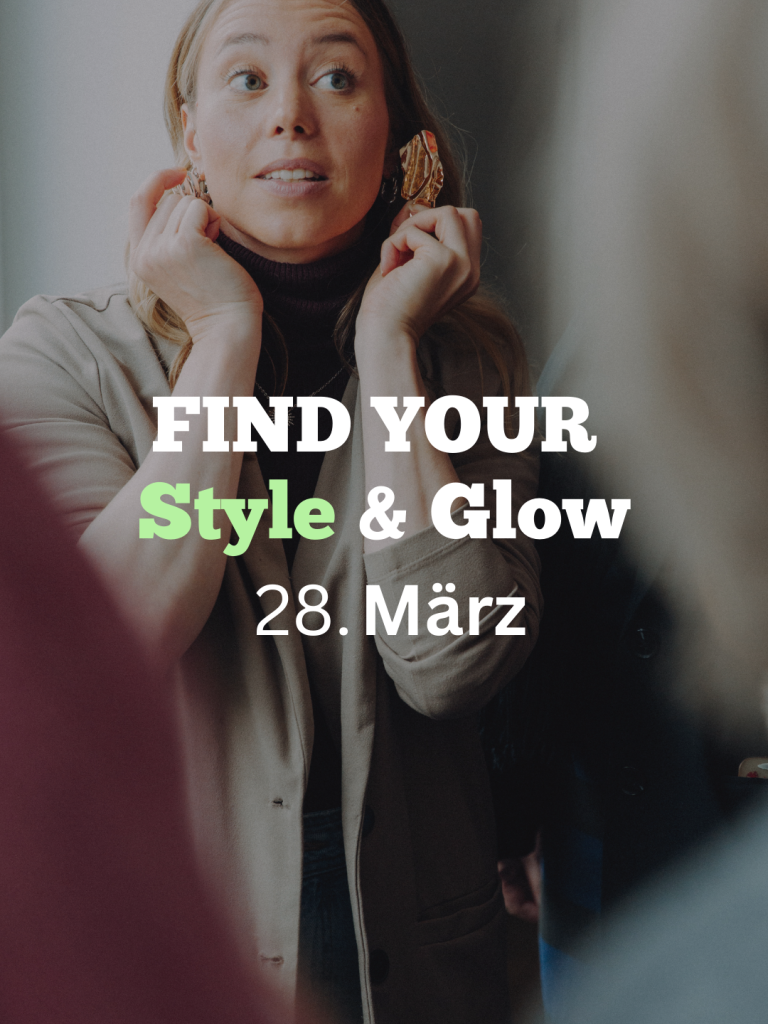 Find Your Style & Glow Workshop Frau zeigt Enthusiasmus für Mode bei einer Veranstaltung am 28. März.